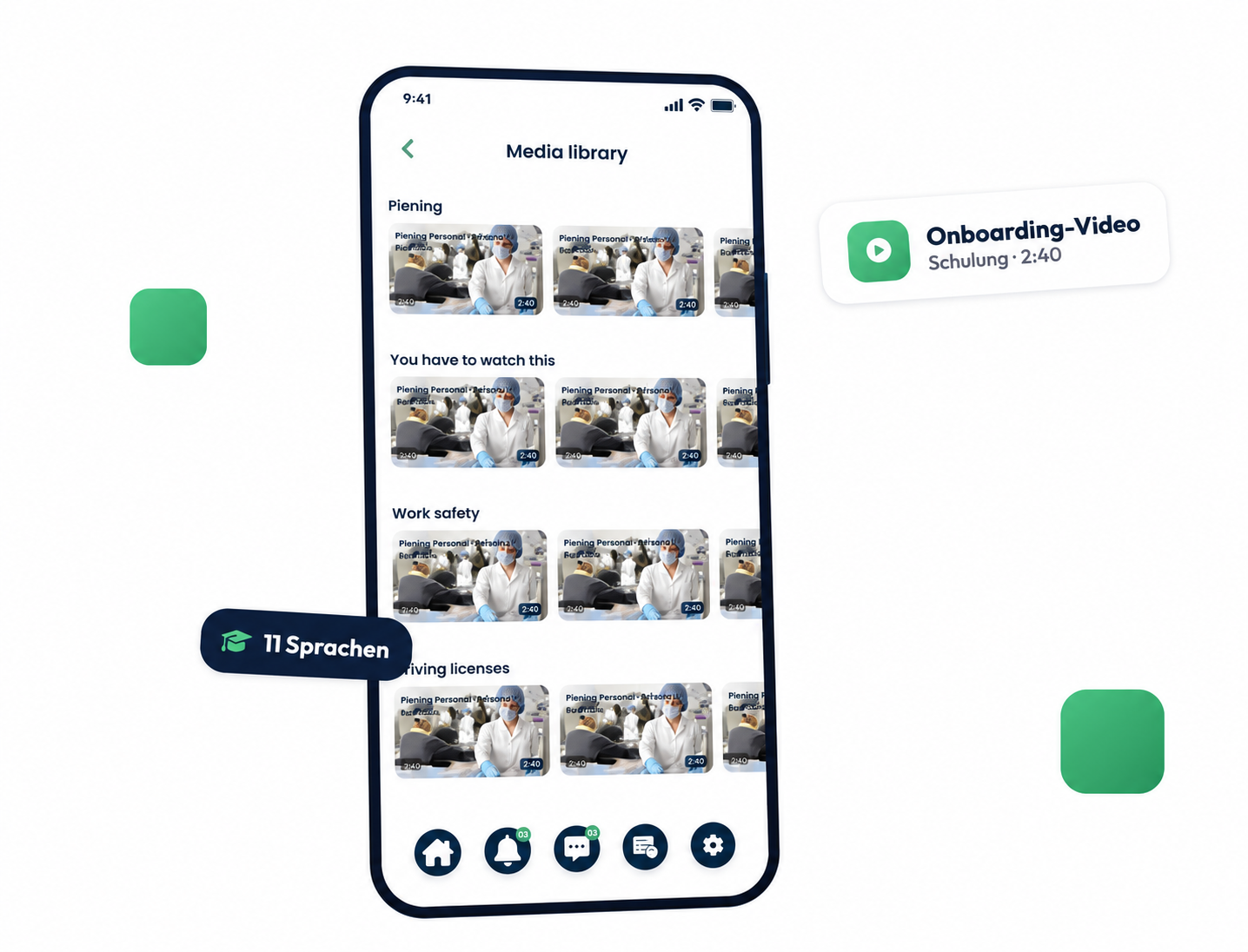stazzle Mitarbeiter-App für die Zeitarbeit: Mediathek mit Schulungsvideos für Mitarbeitende