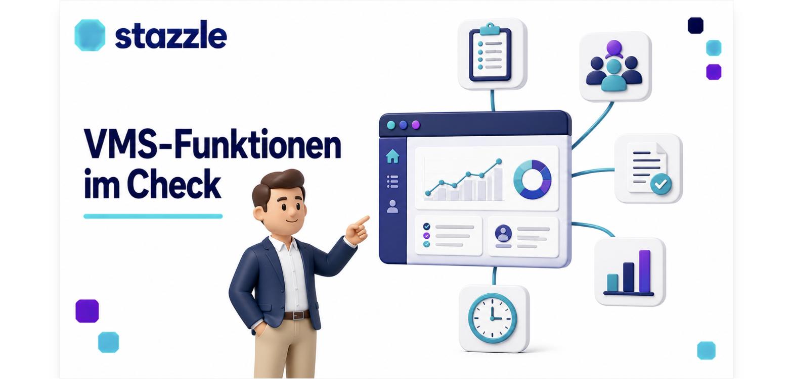 Vendor Management System: Dashboard mit Bedarfsmeldung, Dienstleistersteuerung, Nachweisen, Zeiterfassung und Reporting