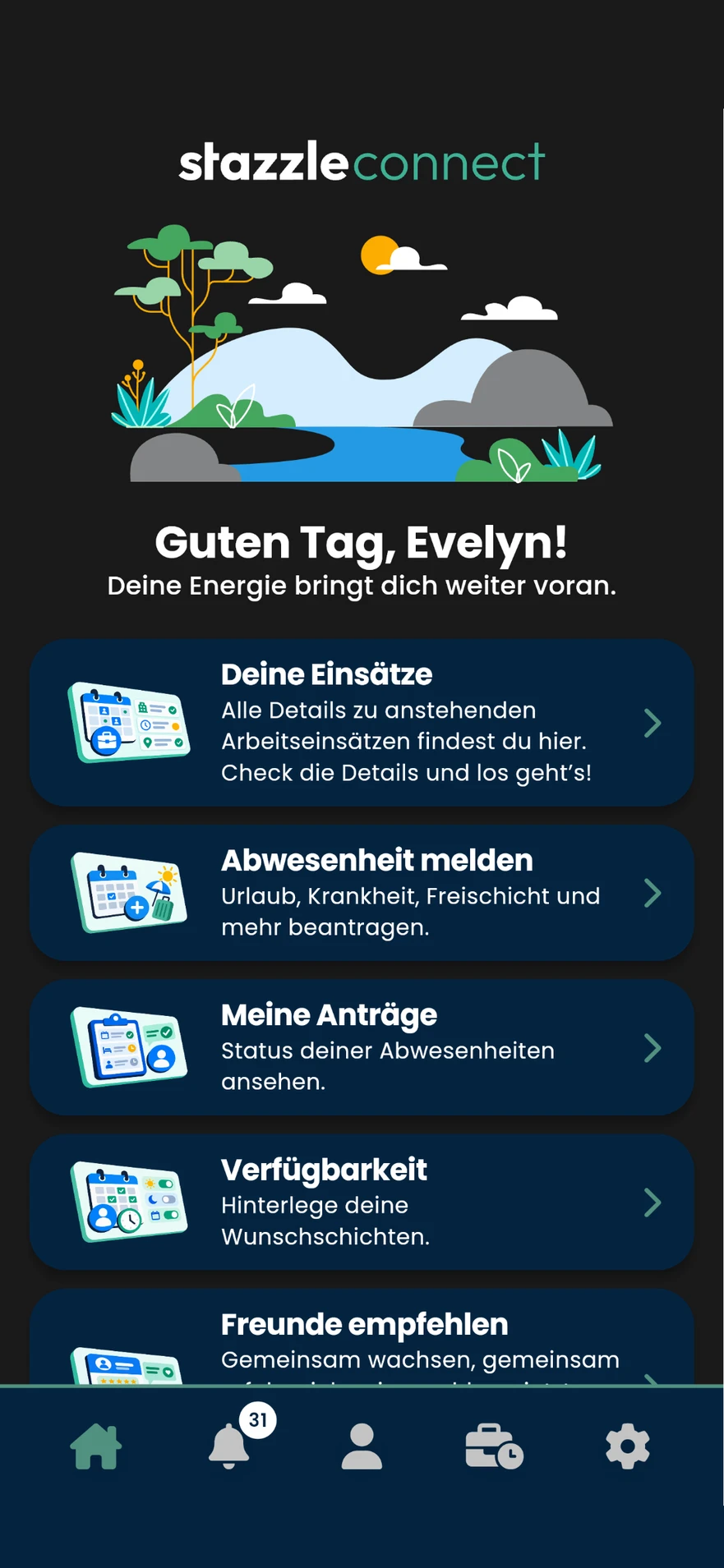Dunkles Design der stazzle connect App