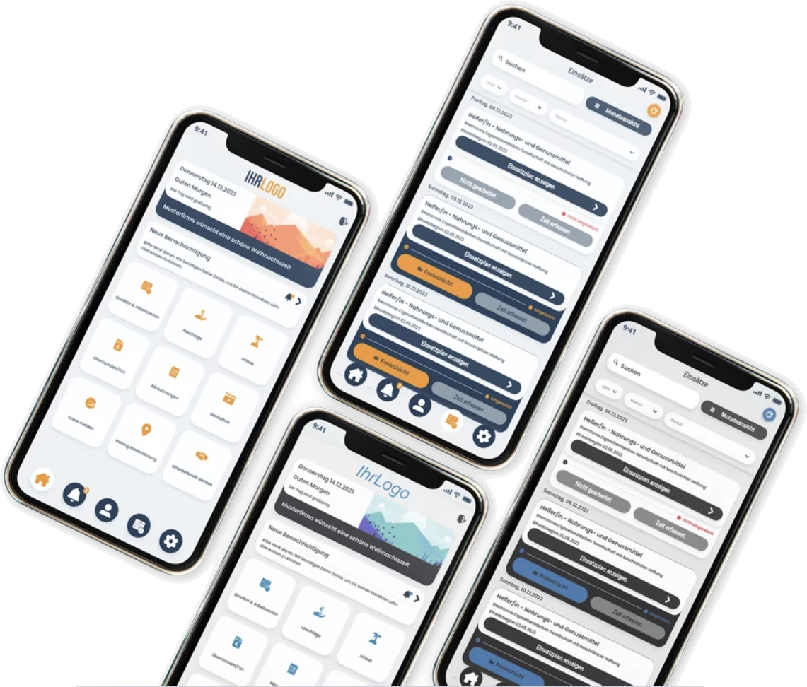 Die stazzle Mitarbeiter-App auf drei Smartphones
